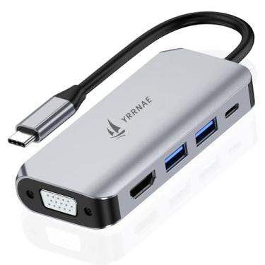 Imagem de Adaptador de monitor duplo USB C, multiportas 5 em 1 com HDMI 4K 30Hz, VGA 1080p, 2 portas de dados USB-A, 100W PD, hub USB tipo C de alumínio para MacBook, iPhone 15 Pro, Surface Go, XPS, iPad