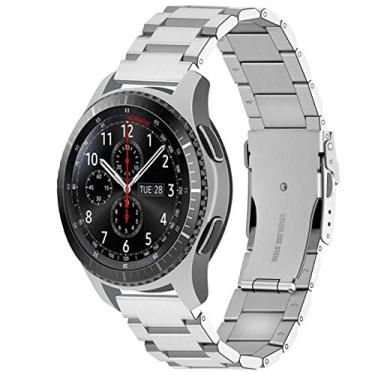Imagem de Juntan Pulseira de relógio compatível com Galaxy Watch 3 de 46 mm, Samsung Gear S3 Frontier Classic de aço inoxidável de 22 mm, para mulheres e homens, fivela sólida prata