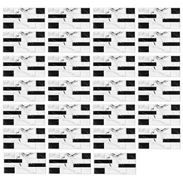 Imagem de Azulejo de de Parede de Cozinha de Tijolo Falso Preto Branco, PVC Autoadesivo, para Renovação de Parede de Banheiro Doméstico