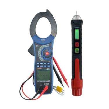 Imagem de Kit Alicate Amperímetro Digital Rms Corrente Multímetro Tensão Sem Contato Va-400 Portátil Fasímetro Trifásico Spi-400