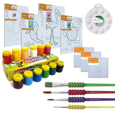 Imagem de Kit Pintura Infantil - Tela Riscada 20X30CM + Tinta + Pincel + Gode