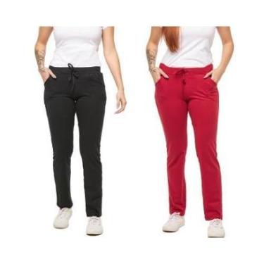 Imagem de Kit com 02 Calças de Moletom Feminino Slim Skinny Sport Casual F1-Feminino