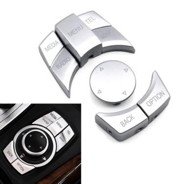 Imagem de Goodithy Silver CIC iDrive Capas de botão de controle multifuncional, console central, botões multimídia, tampas, acabamento de substituição, para BMW 1/3/5/6/X1/X5/X6/Z4 Series E60 E61 E87 E90 E91