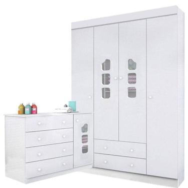 Imagem de Cômoda E Guarda Roupa Infantil Lívia Branco Brilho - Phoenix