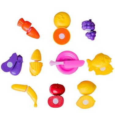 Imagem de Comidinhas de Brinquedo Frutas e Legumes Crec Crec de Cortar c/ Faca Pratinho 11 Peças