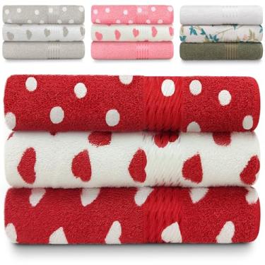 Imagem de Kit 3 Toalhas de Banho 100% Algodão Vermelho Branco Prisma Dohler Emcompre