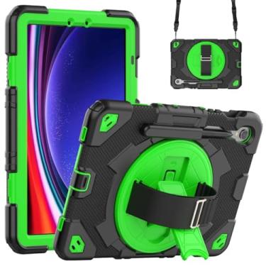 Imagem de Capa para tablet Samsung Galaxy Tab S9FE 10,9 polegadas Tab S9 de 28 cm à prova de choque de corpo inteiro para crianças, segura, não tóxica, com compartimento para caneta (preto e verde, para Tab S9