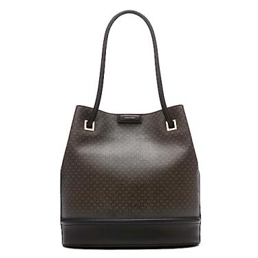 Imagem de Calvin Klein Bolsa feminina cinza – Norte/Sul, couro vegano, 2 bolsos, marrom/cáqui/preto, One Size