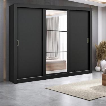 Imagem de Guarda Roupa Casal Espelho 3 Portas de Correr 4 Gavetas City Maxel - Preto