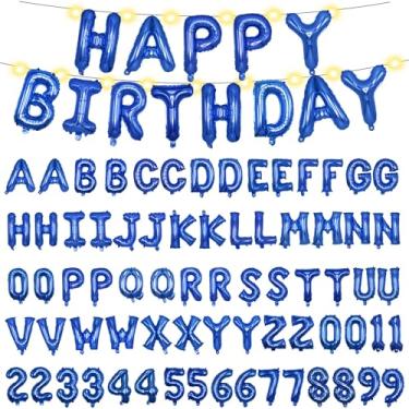 Imagem de [85 PCS] Personalized Name Happy Birthday Balloons Letters Kit, DIY Custom Name Birthday Banner, 2 Sets A- Z & 0-9 16'' Letters and Numbers with 2 LED Light for Birthday Party Decorations (Blue)