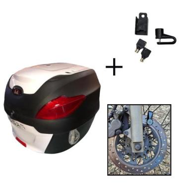 Imagem de Baú Bauleto 41l Awa + Cadeado Trava Disco Moto Antifurto, Branco