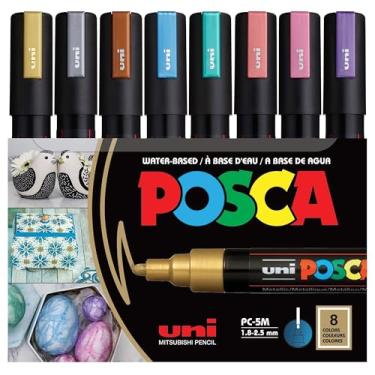 Imagem de Posca PC-5M Canetas marcadoras permanentes à base de água, conjunto de 8 (cores metálicas)