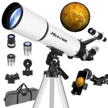 Imagem de MEEZAA Telescópio para astronomia de adultos, telescópio refrator de 80 mm de abertura de 600 mm para crianças e iniciantes, telescópios ópticos totalmente revestidos de alta transmissão com tripé,