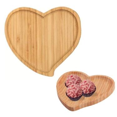 Imagem de Petisqueira Bandeja Prato Em Bambu Coração Servir Decoração - Fx