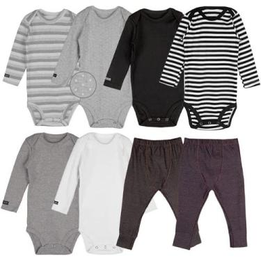 Imagem de Roupa Frio Bebê Conjunto Kit Body Manga Longa e Calça Neutro Minimalis