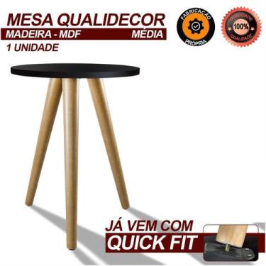 Imagem de Mesa de Canto Redonda 38cm Decoração Sala Quarto MDF - Qualipen, Preto