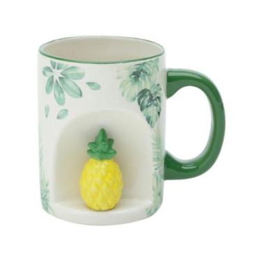 Imagem de Caneca Chá e Café de Cerâmica Verde 350ml - Bon Gourmet Abacaxi