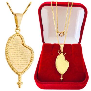 Imagem de Corrente Feminina Pingente Terço Oração Pai Nosso Folheado a Ouro 18k 