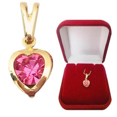 Imagem de Pingente Feminino Coração Rosa em Zircônia Cravejada Folheada a Ouro 1