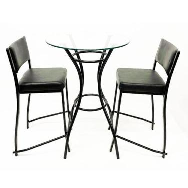 Imagem de Jogo de Mesa Luna Bistrô cor Preta Altura 92cm Vidro 60cm e 2 Banqueta