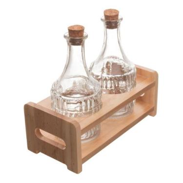 Imagem de Conjunto com 2 Garrafas para Azeite em Vidro com Tampa Rolha e Suporte