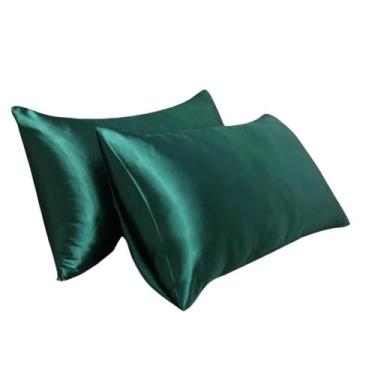Imagem de Kit 02 Fronhas Cetim 70cm x 50cm Anti Frizz - Verde Musgo - Tuca Casa