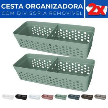 Imagem de Kit 2 Cesto Organizador Rattan c/ Divisória Removível 23x8 - Usual Uti