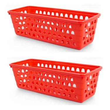 Imagem de Kit 2 Cestos Multiuso Comprido Retangular Vermelho 28x11x8 Cm 123Organ