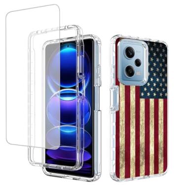 Imagem de Yodueiv Capa para Redmi Note 12 Pro 5G, Poco X5 Pro 22101320G com protetor de tela de vidro temperado, capa protetora para celular com estampa de bandeira transparente para Xiaomi Poco X5 Pro 5G