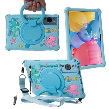 Imagem de Capa para tablet TCL Tab 10 5G 10,1 polegadas/TCL Tab 10S 9081X/9080G/9183W, capa de silicone macio antiestresse com suporte giratório/suporte para lápis/alça de ombro/caneta para TCL Tab 10,1