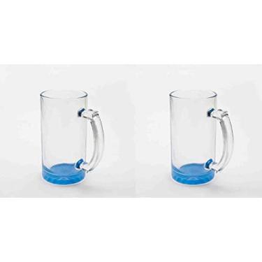 Imagem de 2 peças de vidro transparente transparente em branco de cerveja 473 g. Caneca azul gradiente inferior impressão por sublimação revestida com tinta de transferência de calor