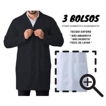 Imagem de Jaleco Masculino Manga Longa Em Oxford Branco Preto - Visual Uniformes