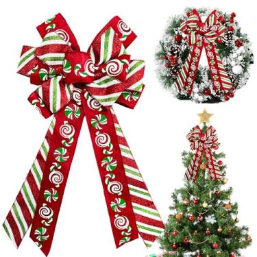 Imagem de HIENAJ Grandes laços de Natal para guirlanda, guirlanda de bengala doce verde vermelho para decoração de Natal, laço de inverno para porta da frente interior ao ar livre, decoração de árvore