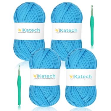 Imagem de Katech Conjunto de fios de camiseta de 400 g, fio de tecido elástico de 130 m para projetos de crochê e almofada de cobertor, fio de espaguete para decoração artesanal de tricô DIY com 2 peças de