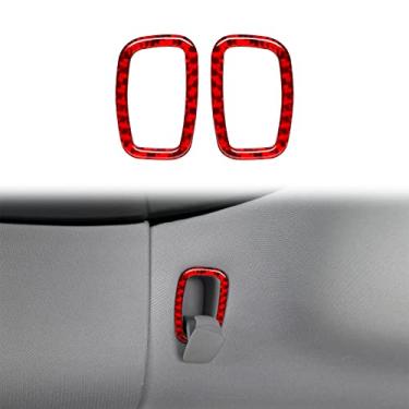 Imagem de nuoozy Compatível com acessórios interiores de fibra de carbono para cobertura de gancho de teto traseiro para Tesla Model 3 2017 2018 2019 2020 2021 2022 Vermelho (2 peças)