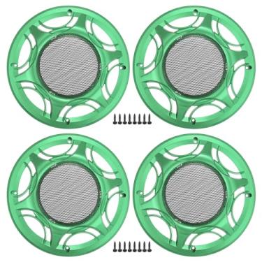 Imagem de ACROPIX Capa universal para grades de alto-falante de carro de 20,3 cm em malha redonda de 20,3 cm caixa protetora de alto-falante de áudio subwoofer com parafusos de montagem verde ferro - pacote com
