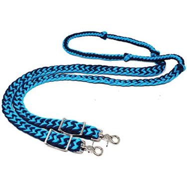 Imagem de CHALLENGER Cavalo Western Nylon Trançado Nó Roping Barrel Rédeas Turquesa Azul-marinho 60714