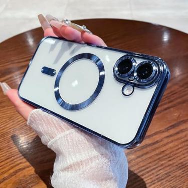 Imagem de Capa de telefone magnética de luxo com revestimento transparente para Samsung Galaxy S24 S23 FE S22 S21 S20 Plus Note 10 20 Ultra A55 A35 A15 A05, azul-serra, para Galaxy S20