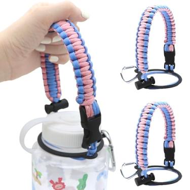 Imagem de LUTQ 2 pacotes de alças para garrafas de nalgene de boca larga de 947 ml - Alça paracord durável com fivela de segurança de liga de alumínio - Alça compatível com Nalgene - Azul rosa