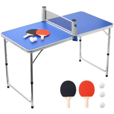 Imagem de Japard Mini conjunto de jogos de tênis de mesa dobrável para crianças, família, idosos, 6 m x 1,2 m, kit de jogos de ping pong portátil ajustável em altura para ambientes internos e externos, azul, 2