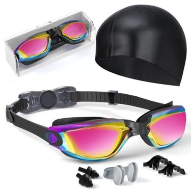 Imagem de Hurdilen Óculos de natação infantis, óculos de natação para crianças de 3 a 14 anos com touca de natação, clipe de nariz, ponte de nariz, tampões de ouvido