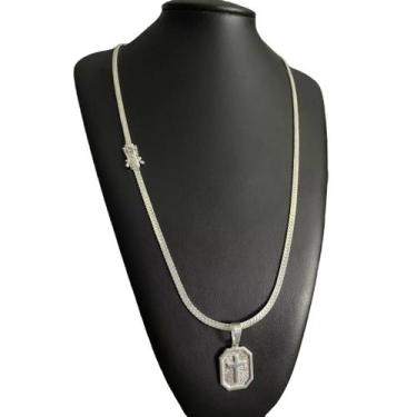 Imagem de Cordão Grumet Laminado 4mm + Pingente Cruz - Banhado a Prata - ToJoia1