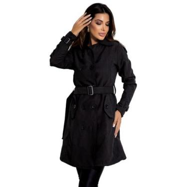 Imagem de Casaco Sobretudo Feminino Com Botões e Cinto - Gisele Freitas, Preto, 