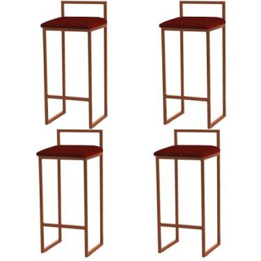 Imagem de Kit 4 Banquetas Altas Estofadas Suede Pietra Base Bronze - JOTABE, bor