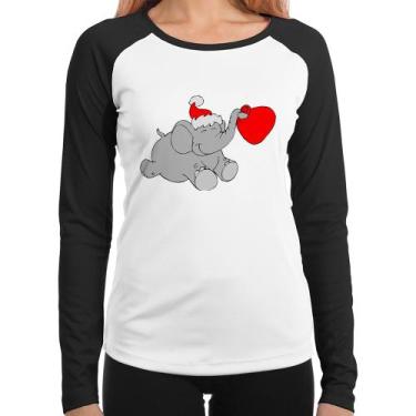 Imagem de Baby Look Raglan Elefante Noel Manga Longa - Foca na Moda, Branco, Pre