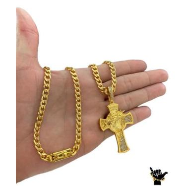 Imagem de Corrente PitBull 6mm + Pingente Cruz - Banhado a Ouro 18k - ToJoia18k