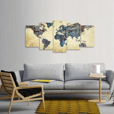 Imagem de Quadro decorativo Mapa Mundi Vintage 125x60 Mosaico 5 Peças - Wall fra