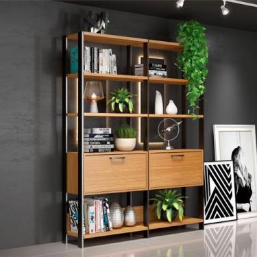 Imagem de Kit 2 Estantes com Porta Basculante 73x185cm Freijó Preto Fosco Pradel