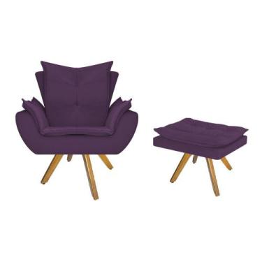 Imagem de kit Poltrona e Puff Fenzzi Base Giratória de Madeira Sala de Espera Re