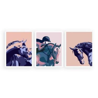 Imagem de Kit 3 Quadros Cavalos Amazona 45x34cm - com vidro - Quadros On-line, M